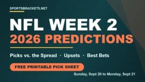 2026 NFL Week 2 predictions graphic with picks against the spread, upsets and best bets
