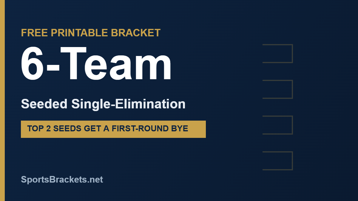 Free printable 6-team seeded single-elimination bracket