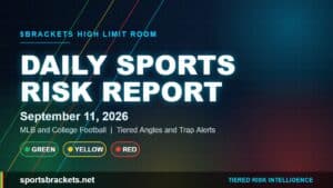 Daily Sports Risk Report September 11 2026 hero graphic with green, yellow and red tier lighting