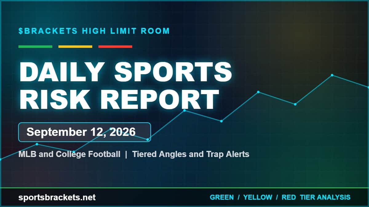 Daily Sports Risk Report September 12 2026 - Sports Brackets Daily Sports Risk Report for September 12, 2026 from SportsBrackets.net, MLB and college football tiered angles