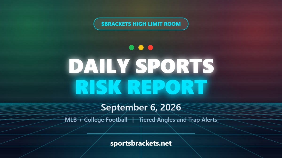 Daily Sports Risk Report September 6 2026 - Sports Brackets Daily Sports Risk Report for September 6, 2026 showing green, yellow, and red risk tier accents