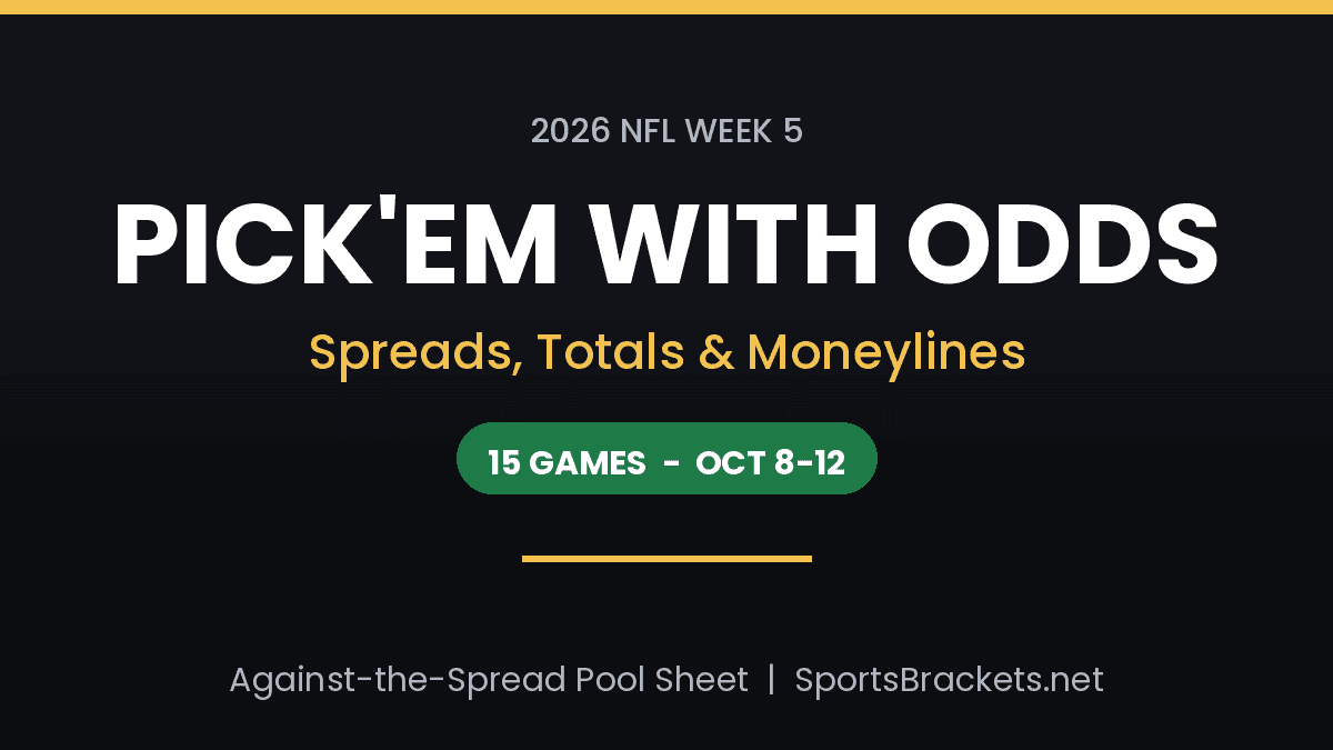 2026 NFL Week 5 Pick'em with Odds: spreads, totals and moneylines