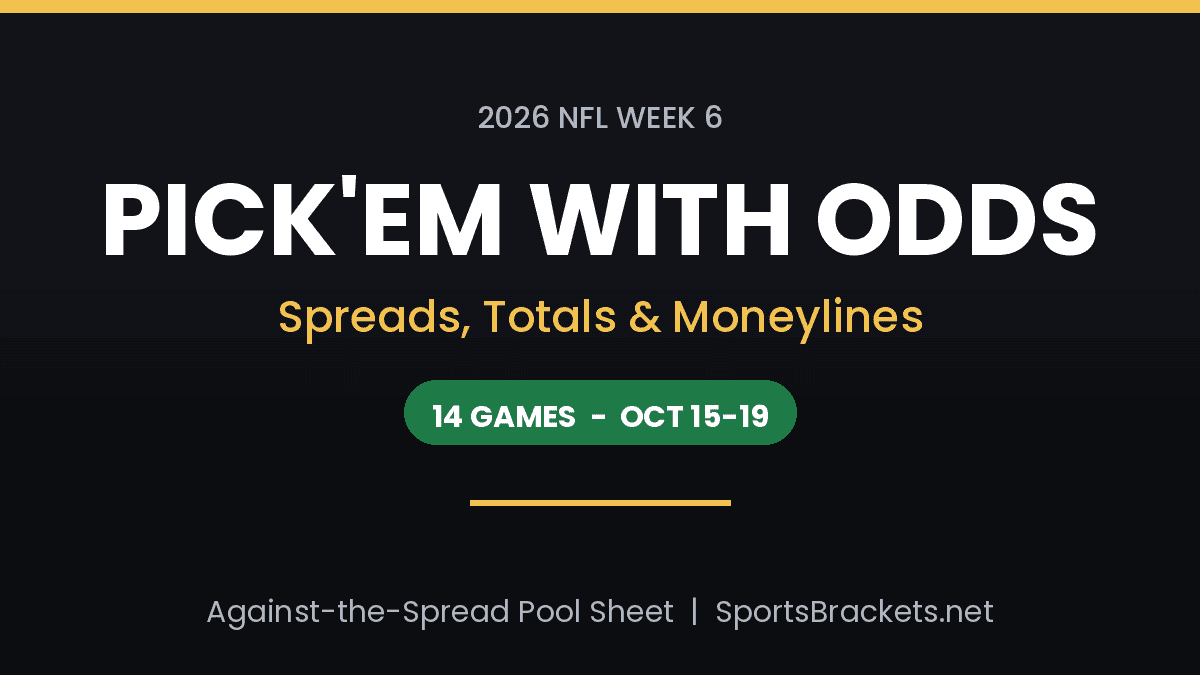 2026 NFL Week 6 Pick'em with Odds: spreads, totals and moneylines
