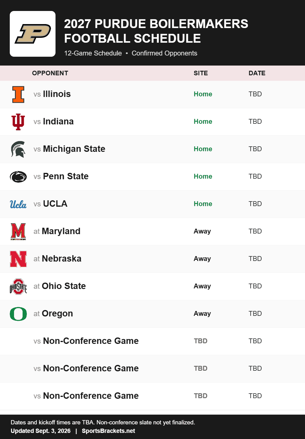 Purdue printable 2027 football schedule with confirmed opponents