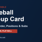 Free printable baseball lineup card with batting order, positions and substitutes