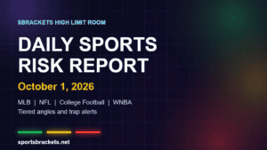 Daily Sports Risk Report October 1, 2026 hero: MLB, NFL, college football and WNBA tiered angles with green, yellow and red accents