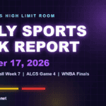 Daily Sports Risk Report for October 17, 2026 with neon green, yellow and red tier accents