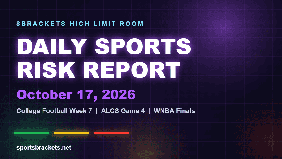 Daily Sports Risk Report October 17 2026 hero image - Sports Brackets Daily Sports Risk Report for October 17, 2026 with neon green, yellow and red tier accents