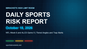 Daily Sports Risk Report for October 18, 2026 with neon green, yellow and red tier accents