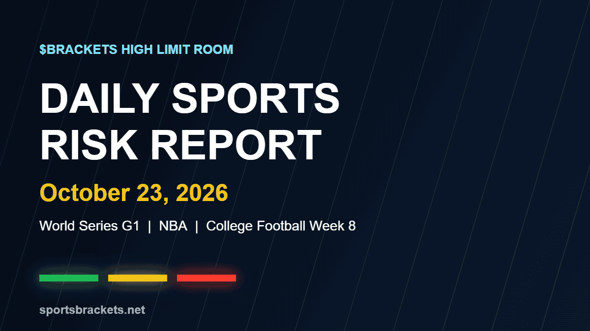 Daily Sports Risk Report October 23 2026 - Sports Brackets Daily Sports Risk Report October 23, 2026 hero graphic with green, yellow and red tier lighting