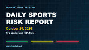 Daily Sports Risk Report October 25, 2026 hero image with green, yellow and red tier lighting