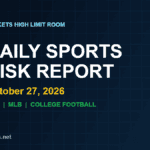 Daily Sports Risk Report October 27, 2026 hero image with green, yellow and red tier lighting