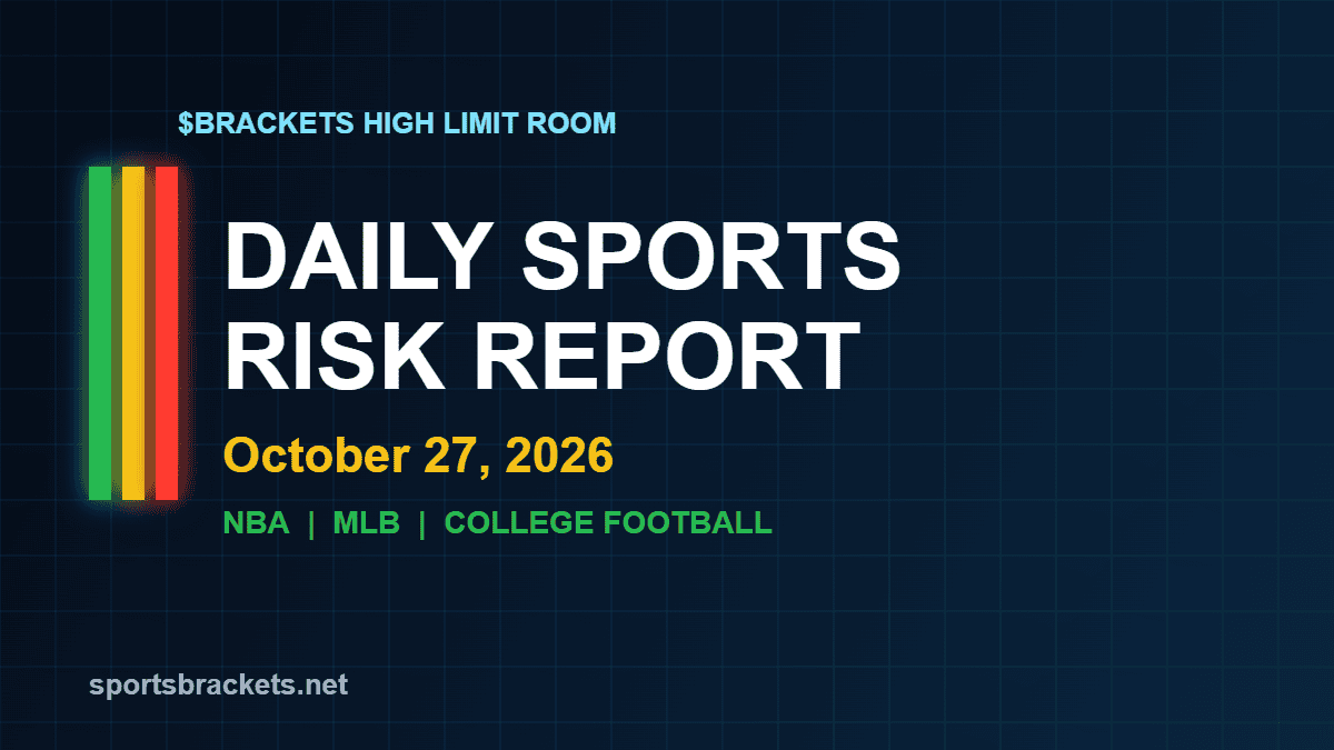 Daily Sports Risk Report October 27, 2026 hero image with green, yellow and red tier lighting
