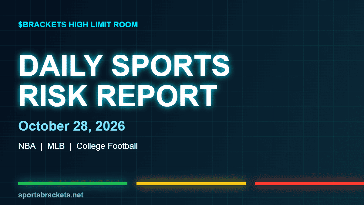 Daily Sports Risk Report October 28 2026 - Sports Brackets Daily Sports Risk Report October 28, 2026 hero image with green, yellow and red tier lighting