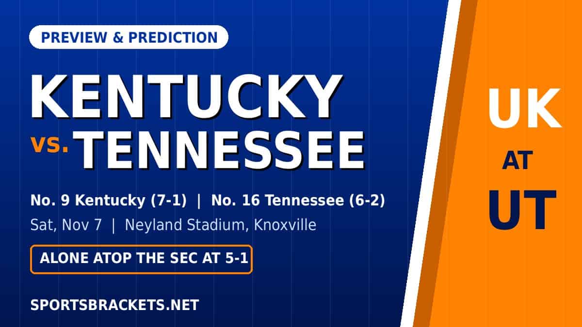 Kentucky vs. Tennessee 2026 football preview and prediction graphic