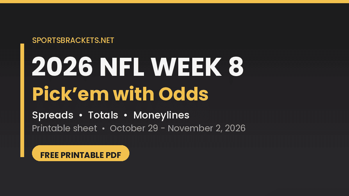 2026 NFL Week 8 Pick'em with Odds: spreads, totals and moneylines